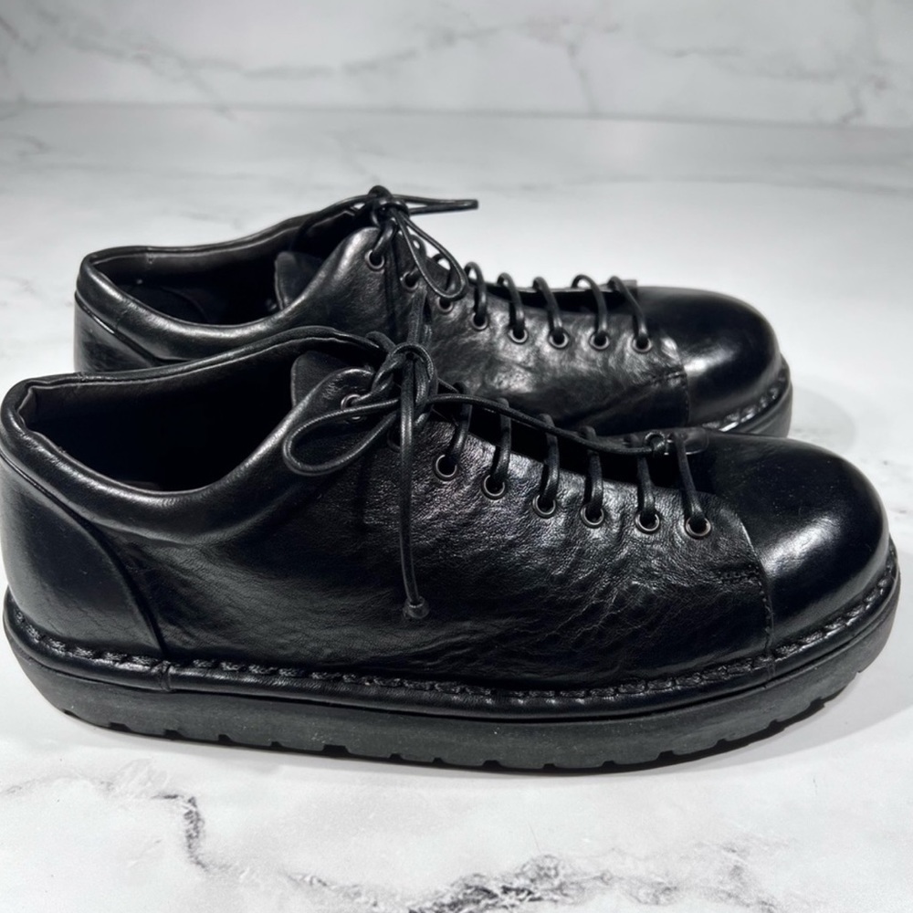 Marsell Gomme Lace Detail Mid High Black Leather Oxford